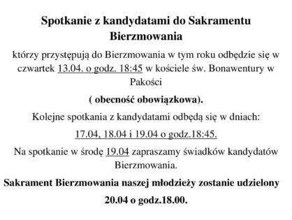 Ważne informacje dla kandydatów do Sakramentu Bierzmowania