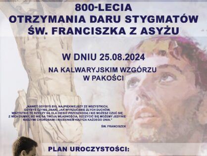 Zaproszenie na uroczyste obchody 800-lecia otrzymania daru stygmatów św. Franciszka z Asyżu