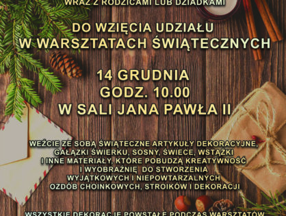 Zaproszenie na Warsztaty Świąteczne 14.12.2024 i Jarmark Kalwaryjski