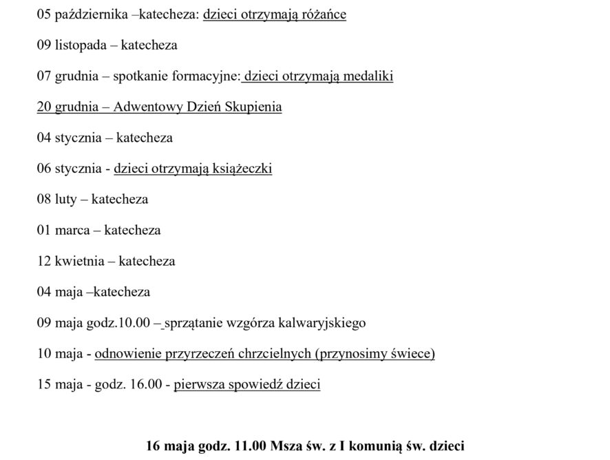 Informacje dla osób przygotowujących się do I Komunii Świętej