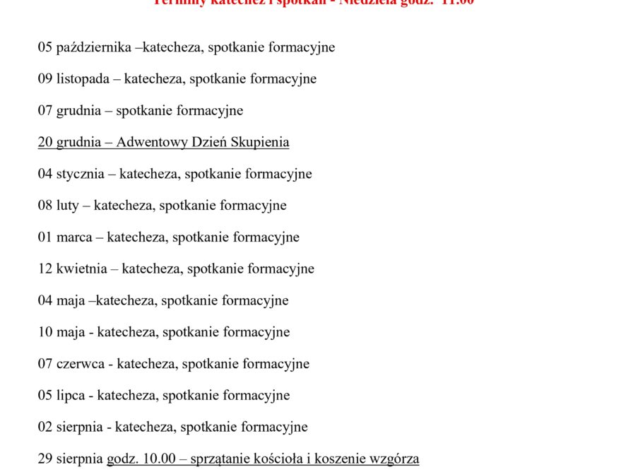 Informacje dla osób przygotowujących się do Bierzmowania